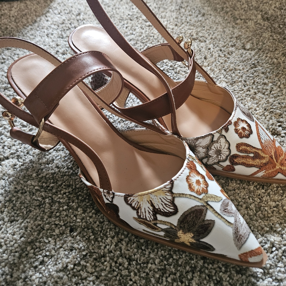 Floral Brown Women's Slingback Heels